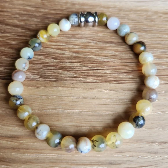 SOLD Yellow Dendritic Opal Gemstone Beads Bracelet - Picture 7 of 9